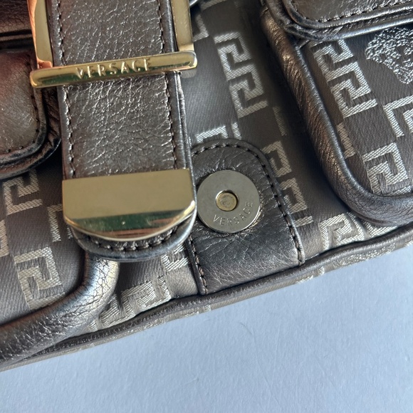 Versace Silver Leather Canvas Handbag Shoulder Bag - Picture 15 of 16